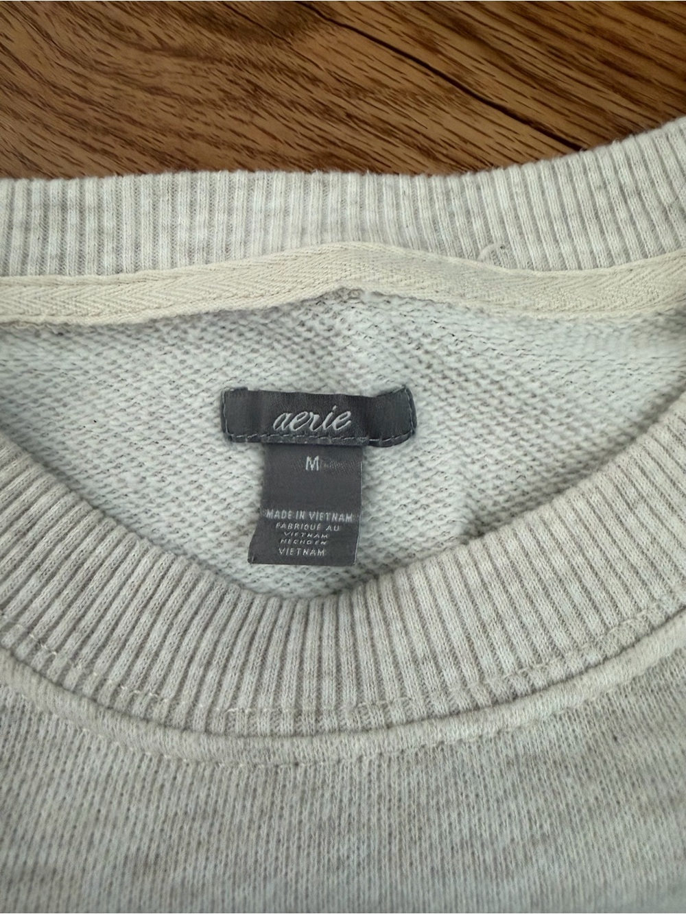 aerie Cream Crewneck Sweatshirt with Multicolor Stripe Sleeves - Picture 2 of 3